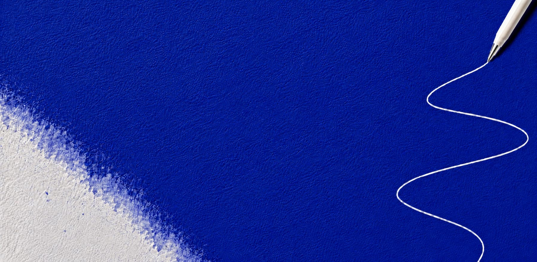 Traço contínuo de caneta branca sobre feltro azul